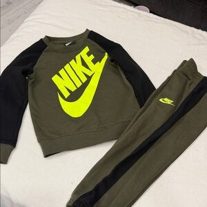 Nike Kids Olive and Neon Yellow Jogger Set